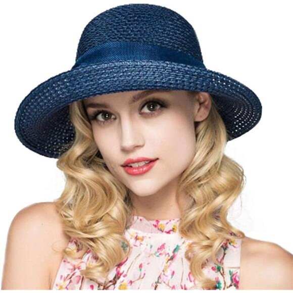 Women's Floppy Sun Hat Summer Wide Brim Cap Straw Hat, Blue